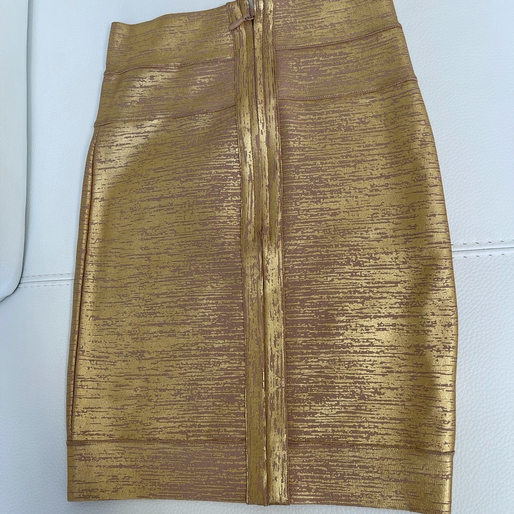 Herve Leger Gold Metallic Bandage Skirt Size XS - Picture 3 of 7